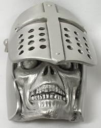 Skull with Moveable Helmet Pewter Belt Buckle