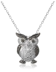 Sterling Silver Genuine Diamond Accent Owl Pendant Necklace , 18"