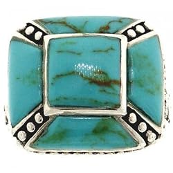 Ladies Sterling Silver Ring Turquoise Beaded & Engraved