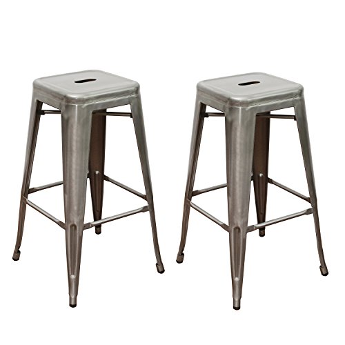 Adeco Gunmetal Silver 30 inch Metal Tolix Style Industrial Chic Chair Counter Stool Barstool, Set of Two