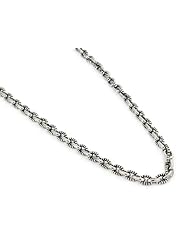 Twisted Blade Silver Beaded Oval Link Necklace 20 Inches