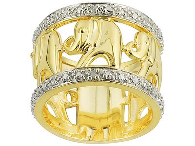 DIAMOND ACCENT STERLING SILVER AND 18KT OVER STERLING SILVER ELEPHANT RING