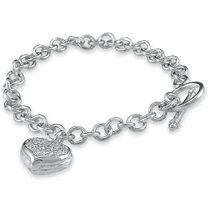 Sterling Silver Bracelet Heart Charm Chain Bracelet w/Toggle