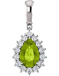 18K White Gold 9.00x6.00mm Pear Cut Peridot and Diamond Pendant -- LIFETIME WARRANTY