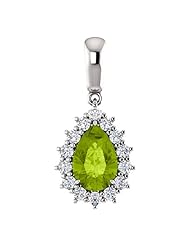 10K White Gold 9.00x6.00mm Pear Cut Peridot and Diamond Pendant -- LIFETIME WARRANTY
