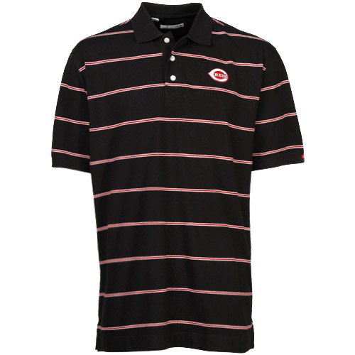 Cutter & Buck Cincinnati Reds Black Cullen Pique Striped Polo (Large)