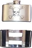 Mens Skull and Crossbones Liquor Flask Metal Belt Buckle