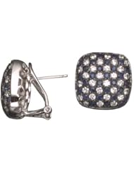 C.Z. AND SAPPHIRE CLIP POST RHODIUM PLATED (.925) STERLING SILVER EARRINGS