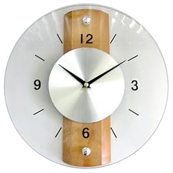 Timekeeper Products LLC, 6001, Round 12.5" Clock Glass/Wood w/Brushed Metal Arabic Numerals, 1