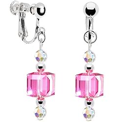 Handcrafted Sterling Crystal Rose Elegance Clip Earrings