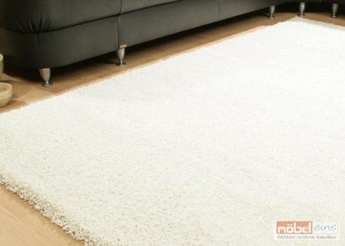 Langflor Hochflor Shaggy Teppich, perlmutt weiß 200 x 300 cm