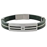 Stainless Steel Mens Rubber & Cable Bracelet w/ Diamond Accent, 8