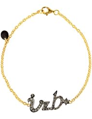 Initial Charm Diamond Pave 18kt Yellow Gold Chain Bracelet Silver Jewelry