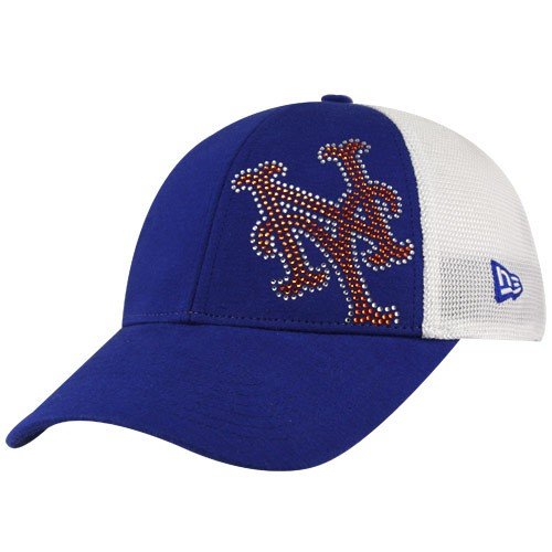 New Era New York Mets Ladies Royal Blue-White Jersey Shimmer Rhinestone Mesh Back Adjustable Hat