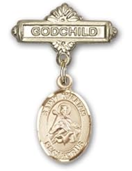 Gold Filled Baby Badge with St. William of Rochester Charm and Godchild Badge Pin