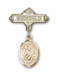 14K Gold Baby Badge with St. William of Rochester Charm and Godchild Badge Pin