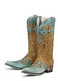 Lane Boots Washed Mustard & Turquoise Leather Fashion Cowgirl Boots