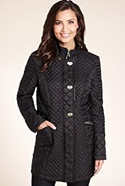 Funnel Neck Mid Length Trimmed Quilted Padded Coat
