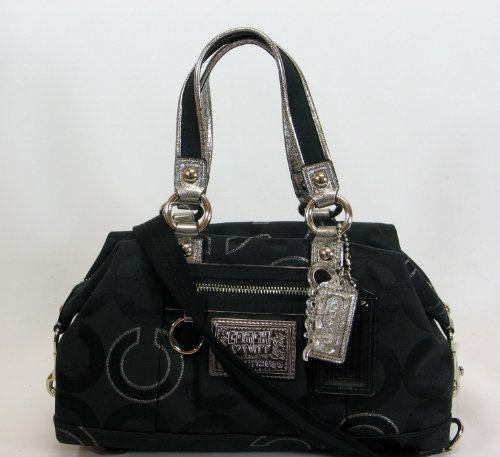 Coach Signature Poppy Lurex Duffle Satchel Bag Purse 15863 Black