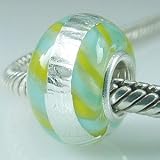 Green and Yellow Silver Foil Murano Glass Bead 925 Sterling Silver Core Bead Fits Pandora Chamilia Biagi Troll Charms Europen Style Bracelets
