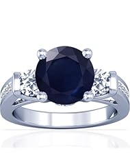 14K White Gold Round Cut Blue Sapphire Fana Designer Ring (GIA Certificate)