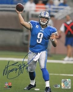 Matthew Stafford Autographed/Hand Signed Detroit Lions 8x10 Photo (blue jersey passing)- Stafford Ho