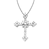 XPY Sterling Silver Diamond Gothic Cross Pendant (.10cttw, I-J Color, I2-I3 Clarity), 18"