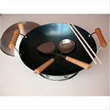 6 Piece 14 Preseasoned Double Handle Round Bottom Wok Set