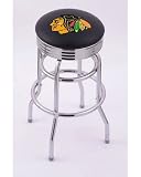 Chicago Blackhawks Black Vinyl Double-Ring Swivel Bar Stool