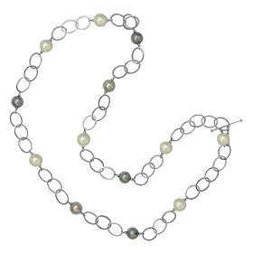 Majorica Jewelry 36" Pearl and Silver Chain Necklace
