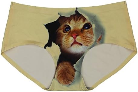 KIKIQIA Women's 3D Pussycat Printed Seamless Briefs Anti-exposure Panties Nude