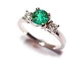Emerald and Diamond 3 Stone Ring, 18k White Gold, Ring Size 6, TW 1.02 with AGL certificate