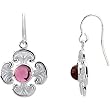 14K White Gold Pink Tourmaline Ornate Cross Earrings