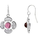 14K White Gold Pink Tourmaline Ornate Cross Earrings