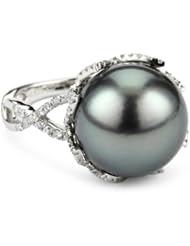 Katie Decker "Lotus" 18k Diamond and Tahitian Pearl Ring, Size 7