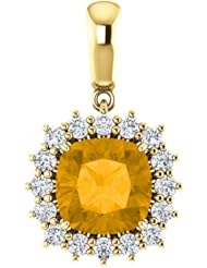 18K Yellow Gold 8.00x8.00mm Antique Cushion Cut Citrine and Diamond Pendant -- LIFETIME WARRANTY