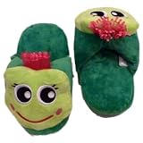 Girls Plush Green Frog Slippers Slide on Scuffs