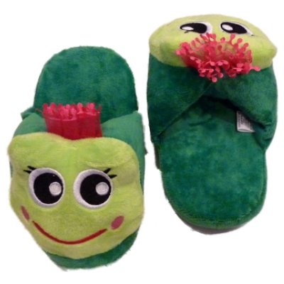 Girls Plush Green Frog Slippers Slide on Scuffs