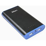 URGE Basics 12,000mAh Universal Dual Port Portable Backup Battery Charger with LED light Power Bank for Smartphones and Tablets (Black/Blue)
