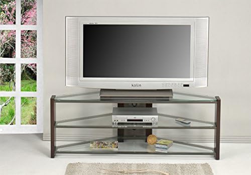 Glass Top TV Stand with Tempered Glass Cherry Finish