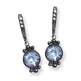 1928 Black-plated Light Blue Crystal Leverback Earrings