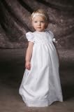 Shantung Christening Gown with Embroidered Ribbon Lace Trim