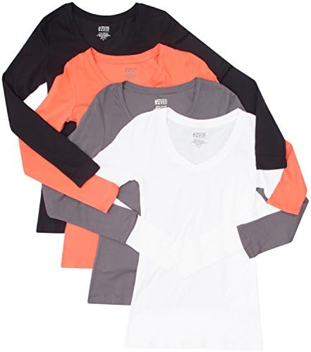 4 Pack Active Basic Women's Basic V-Neck Tee Small Black, White, Gray, Coral
