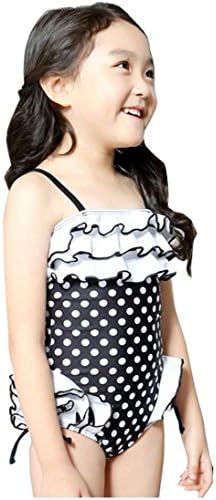 Baby Polka Dot Girls One Piece Swimsuit Bow Swimwaer (XL(height,39.7"-45.2"), black)