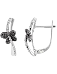 14K White Gold 0.24ct Butterfly ala Flower Black Diamond Huggie Post Earrings