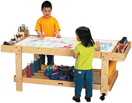 Top Best Selling Kids Toddlers Solid Wood Rectangular Art Painting Drawing Creation Play Activity Learning Table Bench Studio With Large Tabletop Work Surface Area Storage Organizer Bins Shelf Nice