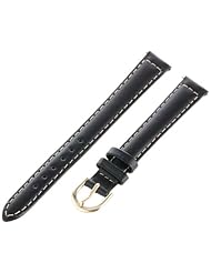 Timex Womens Q7B877 Genuine Leather Calfskin Contrast Stitch 12mm Black Replacement Watchband