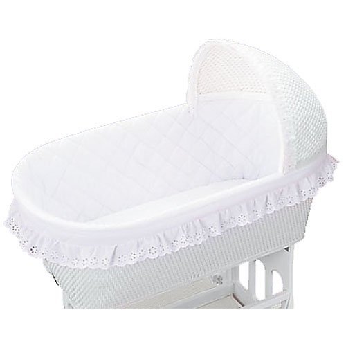 White Bastiste Bassinet: Bumper/Liner and Sheet
