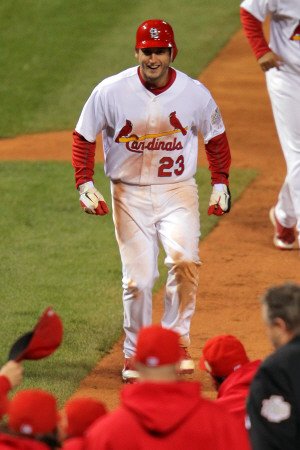 2011 World Series Game 6 - Texas Rangers v St Louis Cardinals, St Louis, MO - Oct. 27: David Freese Photographic Poster Print by Doug Pensinger, 8x12