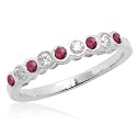 10k White or Yellow Gold Bezel-Set Round Ruby and Diamond Stack Ring